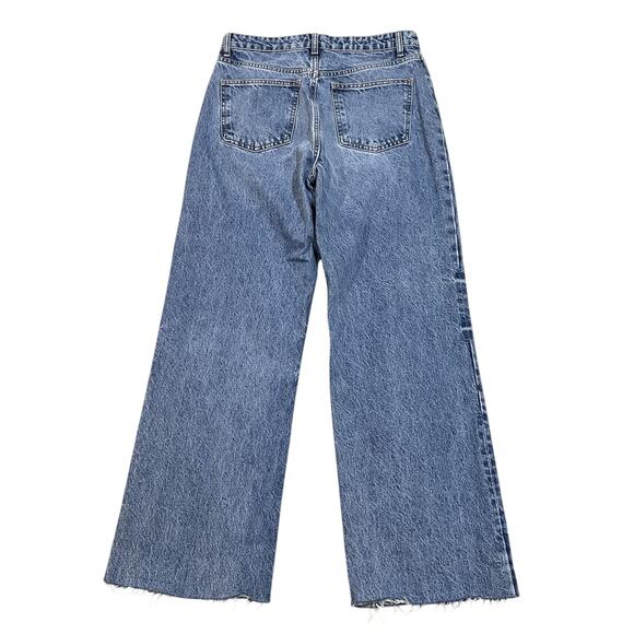 Zara Jeans Womens Size 10 Blue High Rise Wide Leg Raw Hem 100% Cotton Denim - Picture 2 of 8